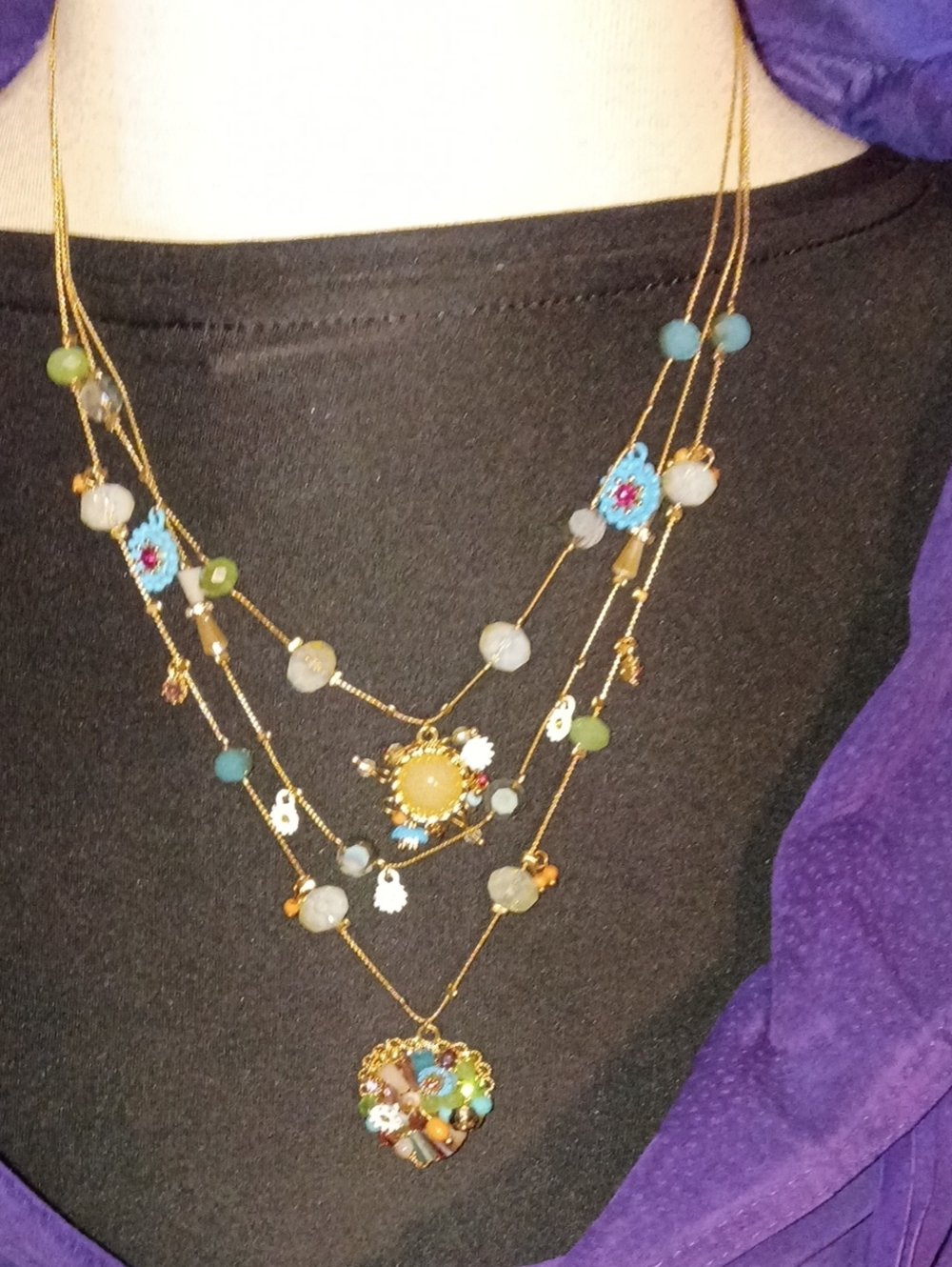 RARE Vintage Betsey Johnson Multi Strand Illusion Necklace